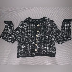 Shein plaid black and white cropped jacket
